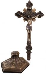  St. Benedict Crucifix Hand-Painted in Cold-Cast Bronze, Stands 15.5\" - Hangs 17\" 