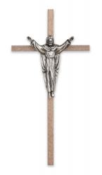  Walnut Wall Crucifix w/Silver Risen Christ 10\" 
